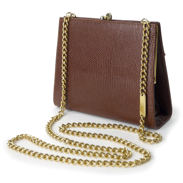 Salvatore Ferragamo  Varaリザードがま口チェーンミニバッグ（茶）