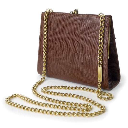 Salvatore Ferragamo  Varaリザードがま口チェーンミニバッグ（茶）