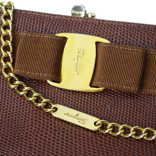 Salvatore Ferragamo  Varaリザードがま口チェーンミニバッグ（茶）