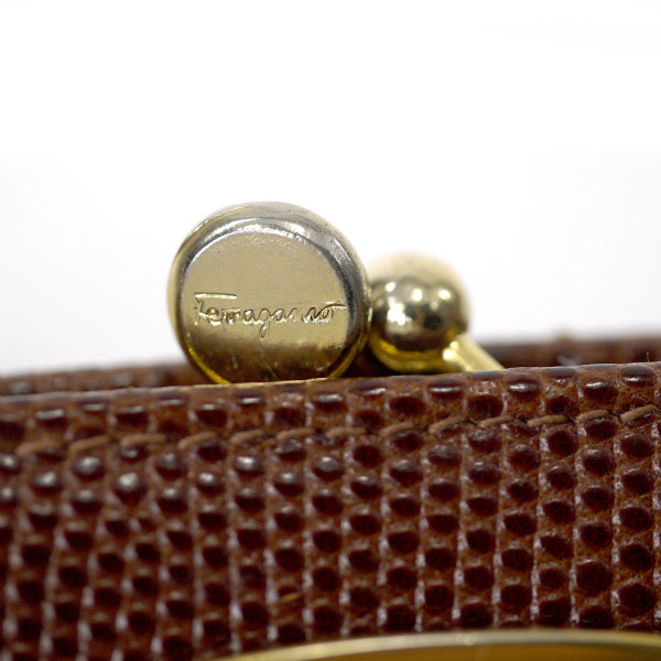 Salvatore Ferragamo  Varaリザードがま口チェーンミニバッグ（茶）