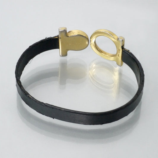 Salvatore Ferragamo ガンチーニ カラーストーンレザーバングル（緑/黒）