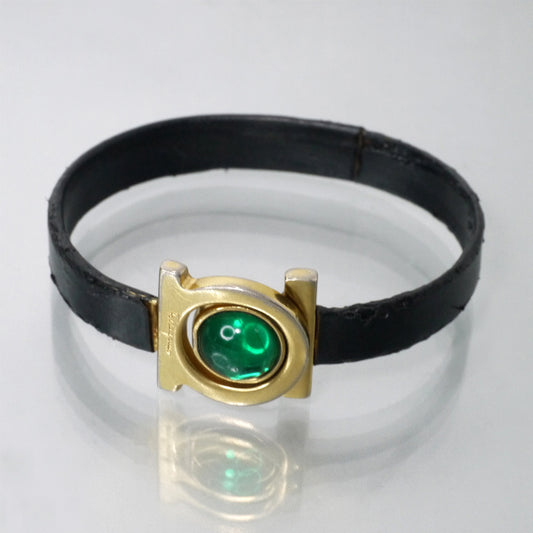Salvatore Ferragamo ガンチーニ カラーストーンレザーバングル（緑/黒）