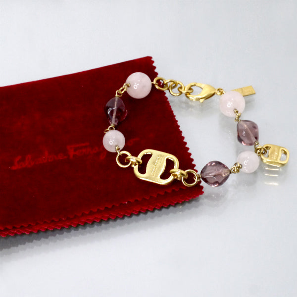 Salvatore Ferragamo Varaリボン×天然石ブレスレット（ゴールド）