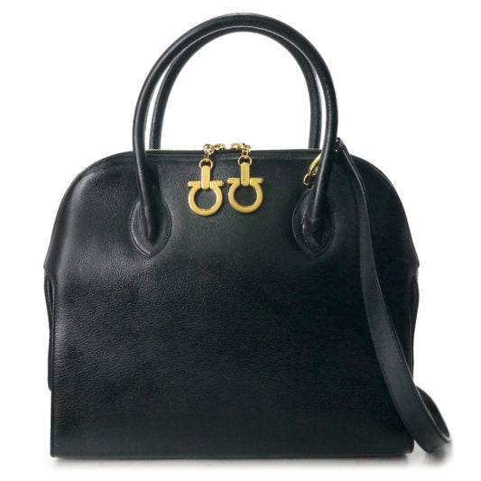 Salvatore Ferragamo  ガンチーニ金具ボリード型2WAYハンドバッグ（黒）
