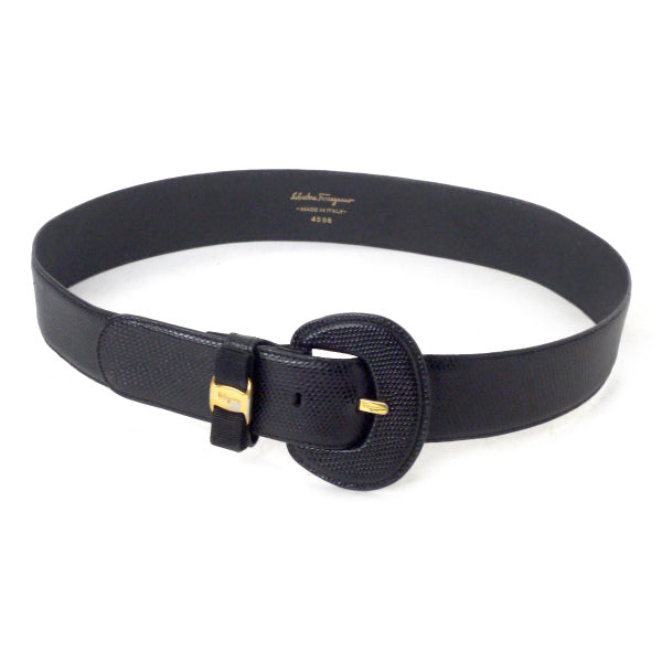 Ferragamo  Varaリボンリザードベルト（黒）