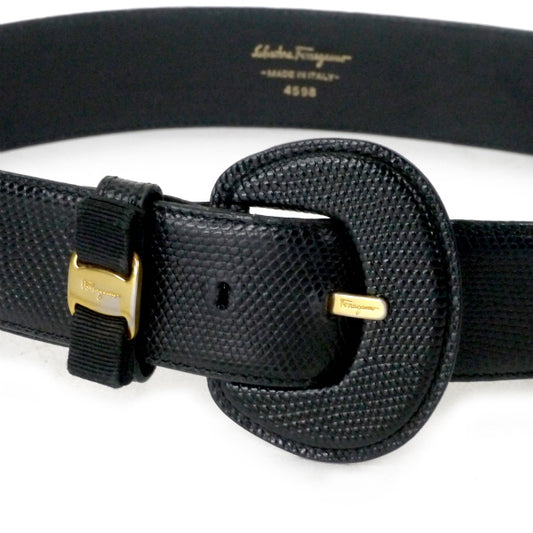 Ferragamo  Varaリボンリザードベルト（黒）