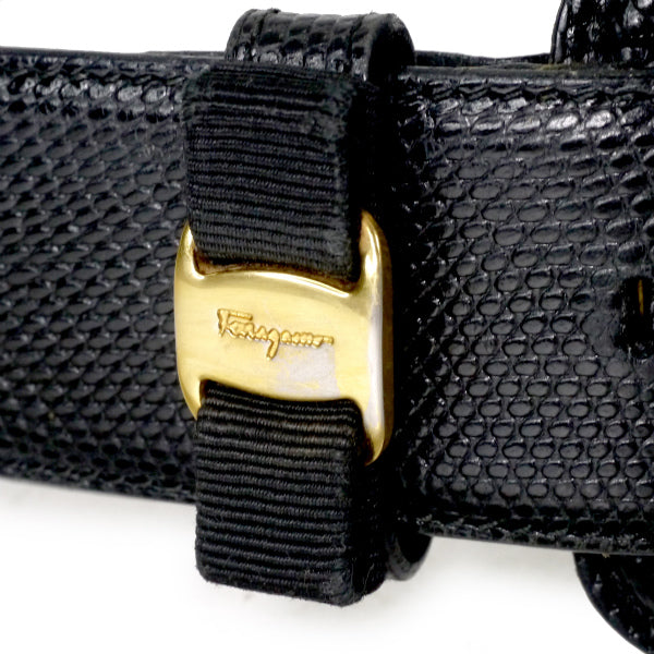 Ferragamo  Varaリボンリザードベルト（黒）