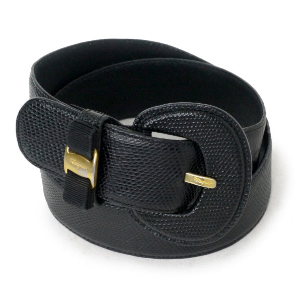 Ferragamo  Varaリボンリザードベルト（黒）