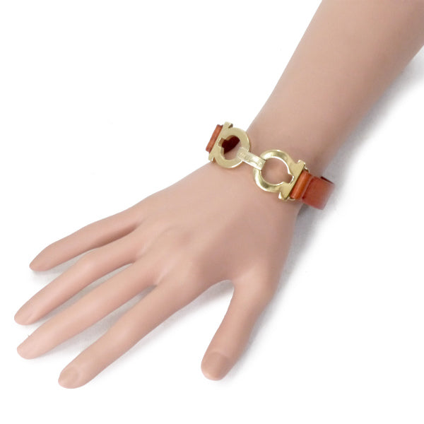 Salvatore Ferragamo ガンチーニ留め具レザーブレスレット（茶）
