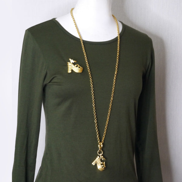 Salvatore Ferragamo　ハイヒールペンダント&ブローチSET（ゴールド）