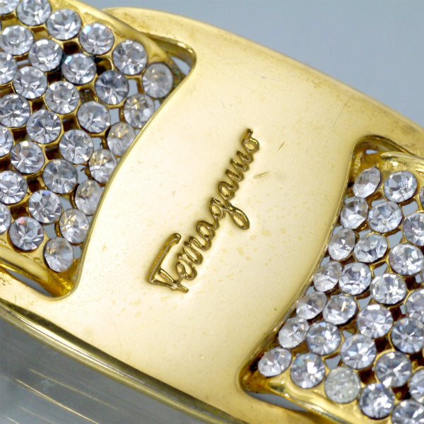 Salvatore Ferragamo　Varaリボンストーンブローチ（ゴールド）