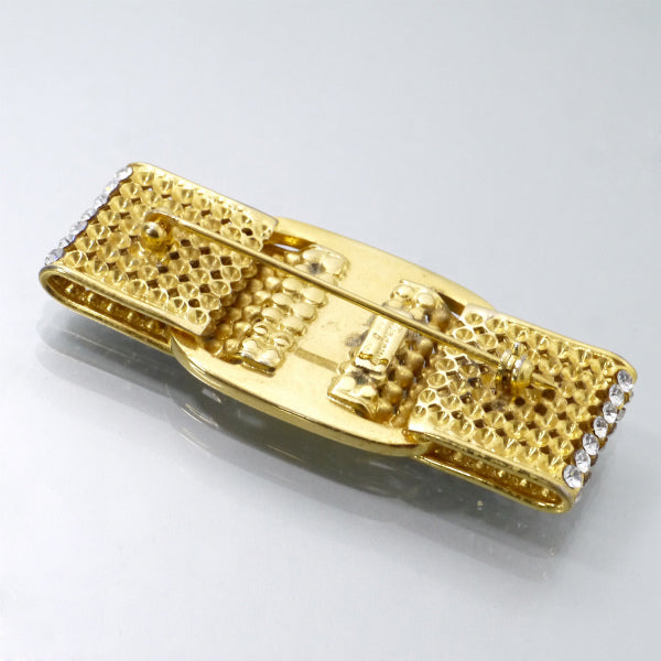 Salvatore Ferragamo　Varaリボンストーンブローチ（ゴールド）