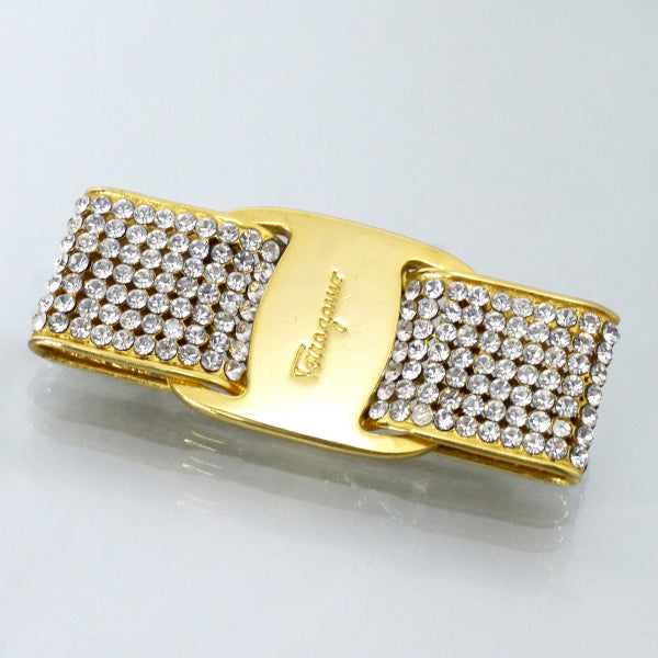 Salvatore Ferragamo　Varaリボンストーンブローチ（ゴールド）