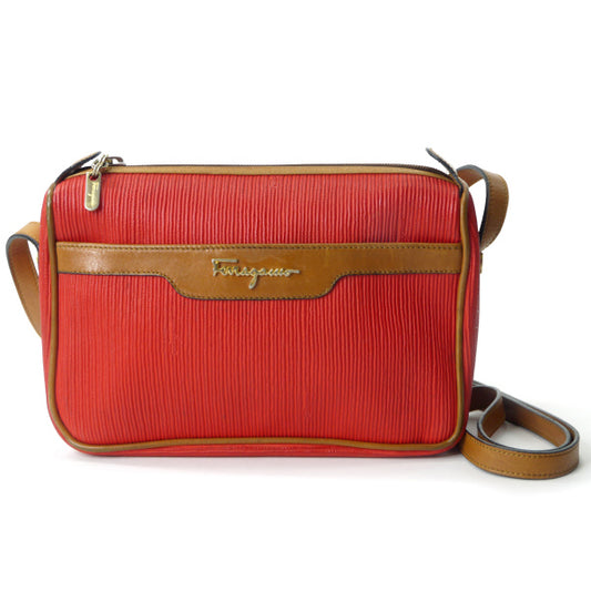 Salvatore Ferragamo  バイカラーロゴショルダー（赤/キャメル）