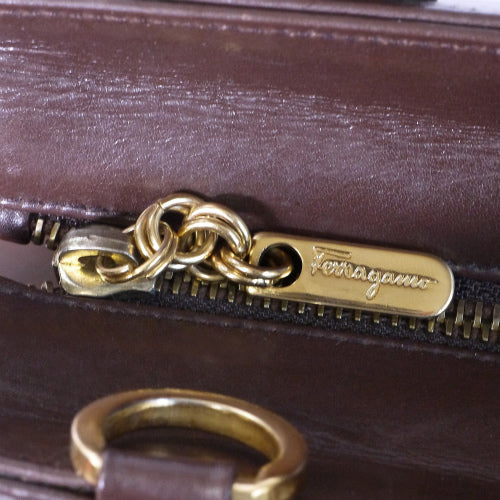 Salvatore Ferragamo　ガンチーニ　ラム皮トートバック（茶）