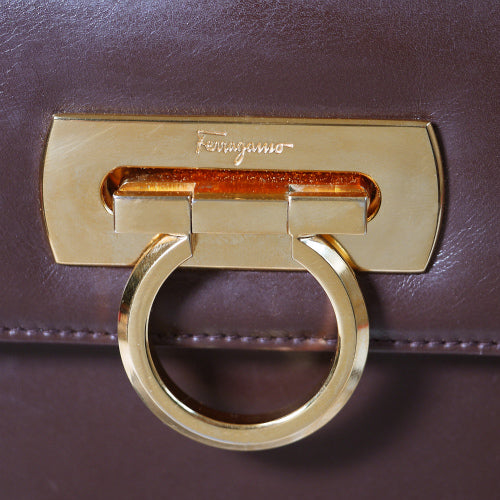 Salvatore Ferragamo　ガンチーニ　ラム皮トートバック（茶）