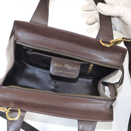 Salvatore Ferragamo　ガンチーニ　ラム皮トートバック（茶）