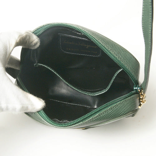 Salvatore Ferragamo　 リザード型押しリボンショルダー（緑）