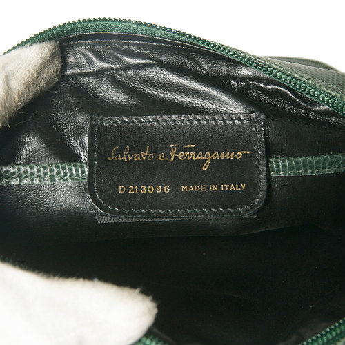 Salvatore Ferragamo　 リザード型押しリボンショルダー（緑）