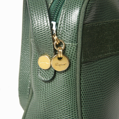Salvatore Ferragamo　 リザード型押しリボンショルダー（緑）