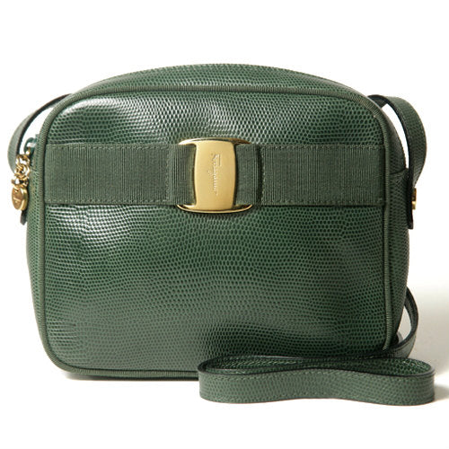 Salvatore Ferragamo　 リザード型押しリボンショルダー（緑）