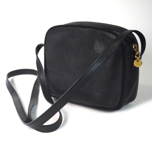 Salvatore Ferragamo　 リザード型押しリボンショルダー（黒）