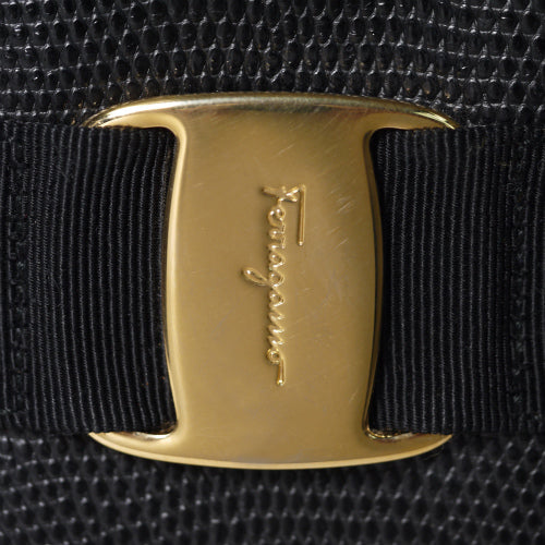 Salvatore Ferragamo　 リザード型押しリボンショルダー（黒）