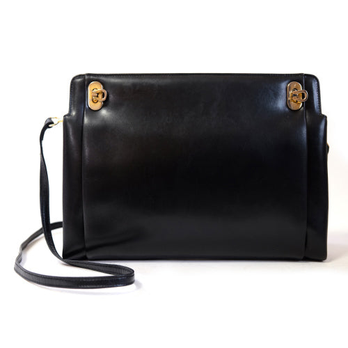 Salvatore Ferragamo 本革ガンチーニ留具2WAYバッグ(黒)