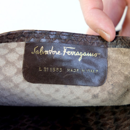 Salvatore Ferragamo フェイクスネーク2WAYバッグ(茶)