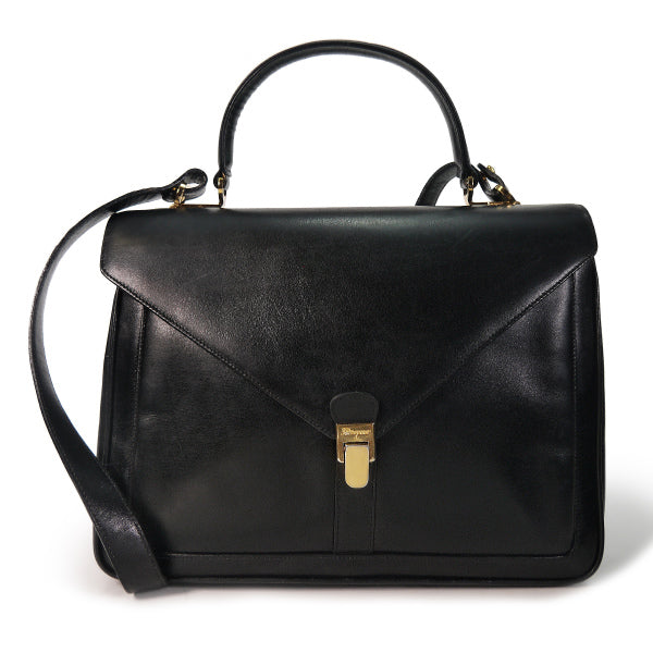 Salvatore Ferragamo 本革ショルダー付ブリーフケース(黒)