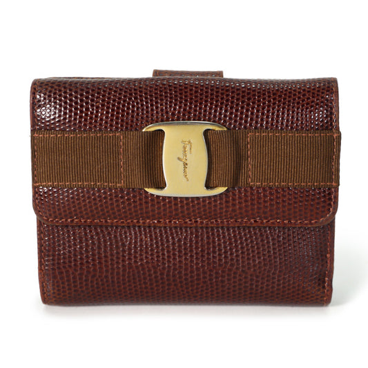 Ferragamo Varaリザード財布（茶/箱付き）