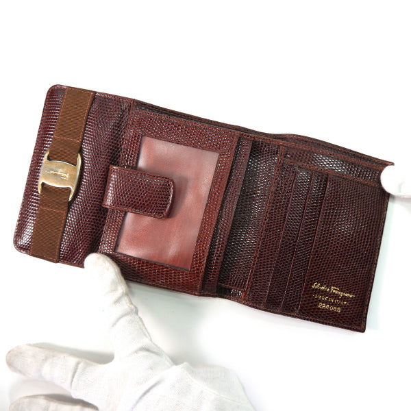 Ferragamo Varaリザード財布（茶/箱付き）