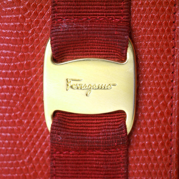Ferragamo VaraリザードWホック折財布（赤）