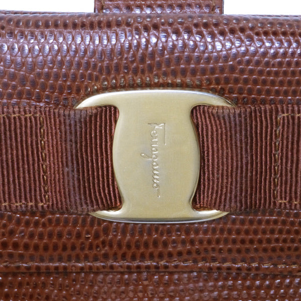 Ferragamo VaraリザードWホック折財布（茶）
