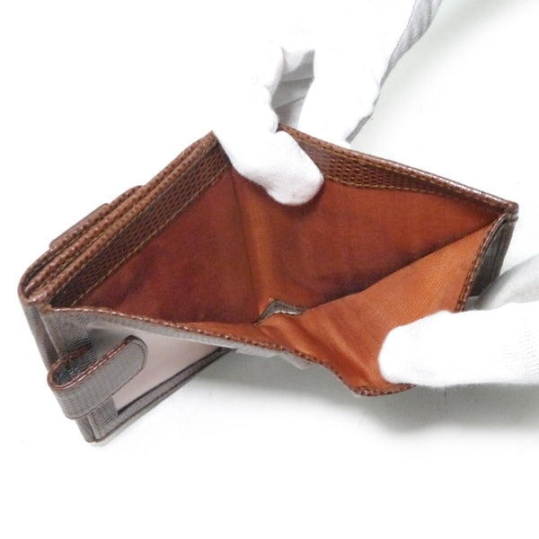 Ferragamo VaraリザードWホック折財布（茶）