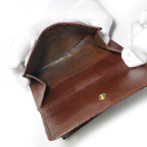 Ferragamo VaraリザードWホック折財布（茶）