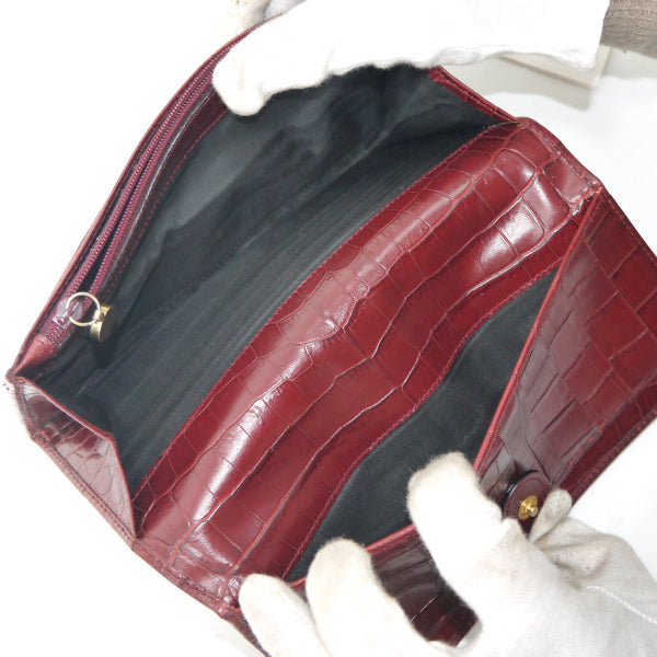 Salvatore Ferragamo Varaリボン クロコ型押し長財布（深赤）