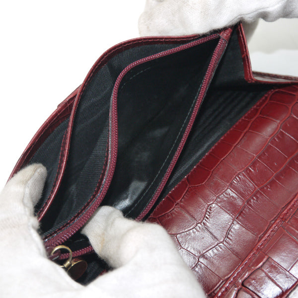 Salvatore Ferragamo Varaリボン クロコ型押し長財布（深赤