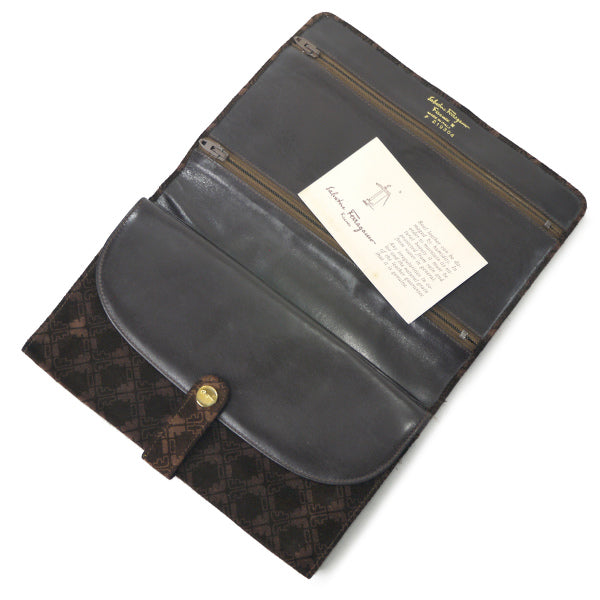 Salvatore Ferragamo スエードクラッチバッグ（濃茶）