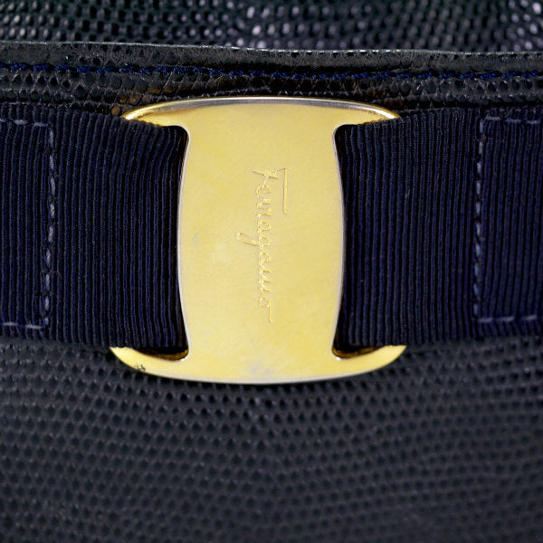 Salvatore Ferragamo　リザード型押しVaraリボンショルダー（紺）