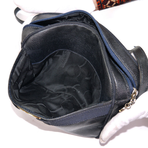 Salvatore Ferragamo　リザード型押しVaraリボンショルダー（紺）