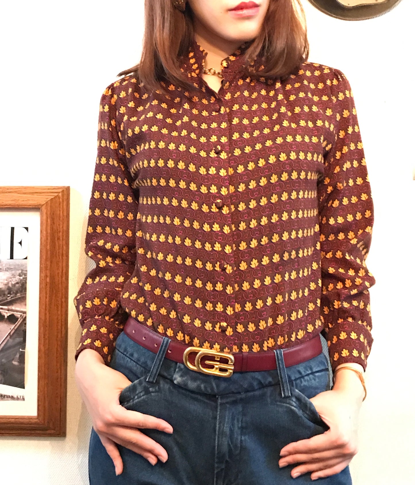 OLD Gucci 70ｓもみじ柄ブラウス