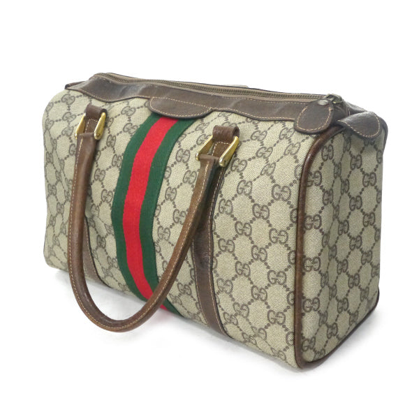 OLD Gucci 革2本シェリーラインボストン（茶・中）