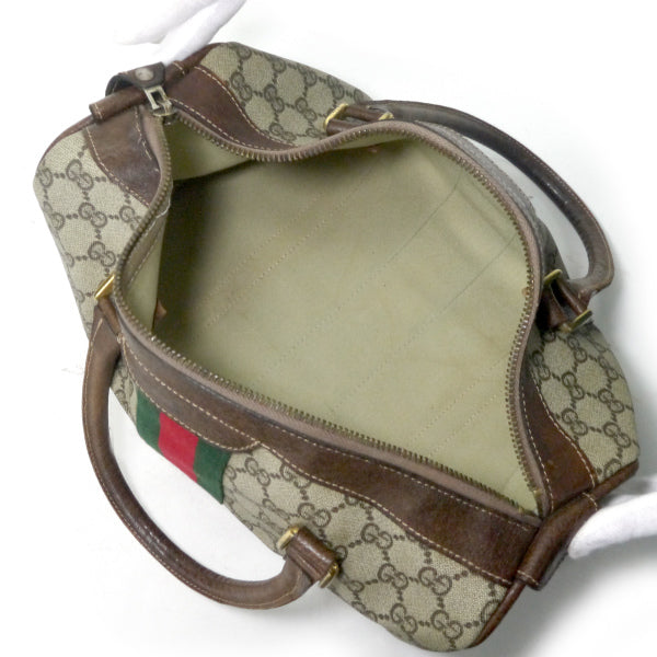 OLD Gucci 革2本シェリーラインボストン（茶・中）