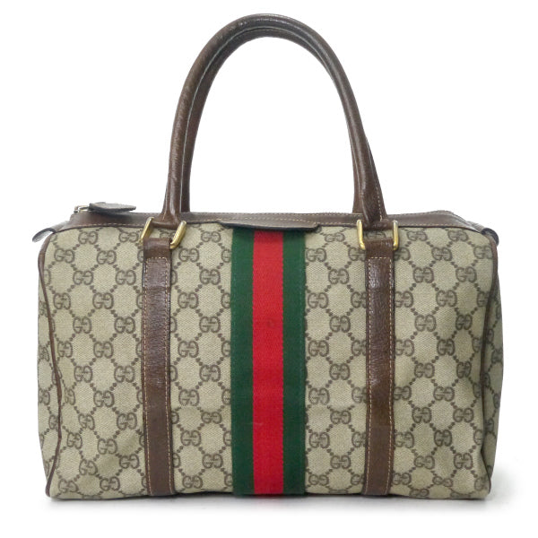 OLD Gucci 革2本シェリーラインボストン（茶・中）