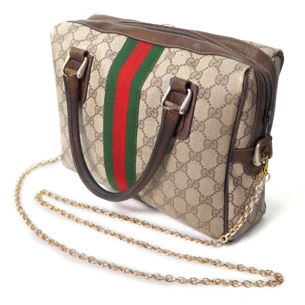 OLD Gucci　薄型チェーンショルダー付ミニボストン（茶）