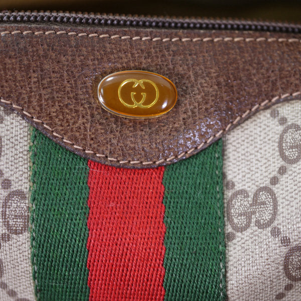 OLD Gucci　薄型チェーンショルダー付ミニボストン（茶）