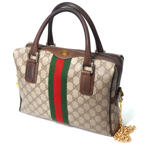 OLD Gucci　薄型チェーンショルダー付ミニボストン（茶）