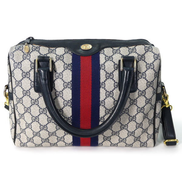 OLD Gucci 薄型ショルダー付ミニボストン（青）