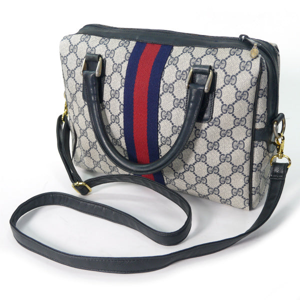 OLD Gucci 薄型ショルダー付ミニボストン（青）